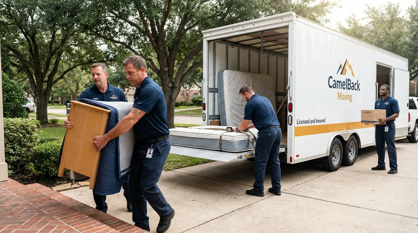Crew loading residential truck for cross-state move from Stevenson, AL