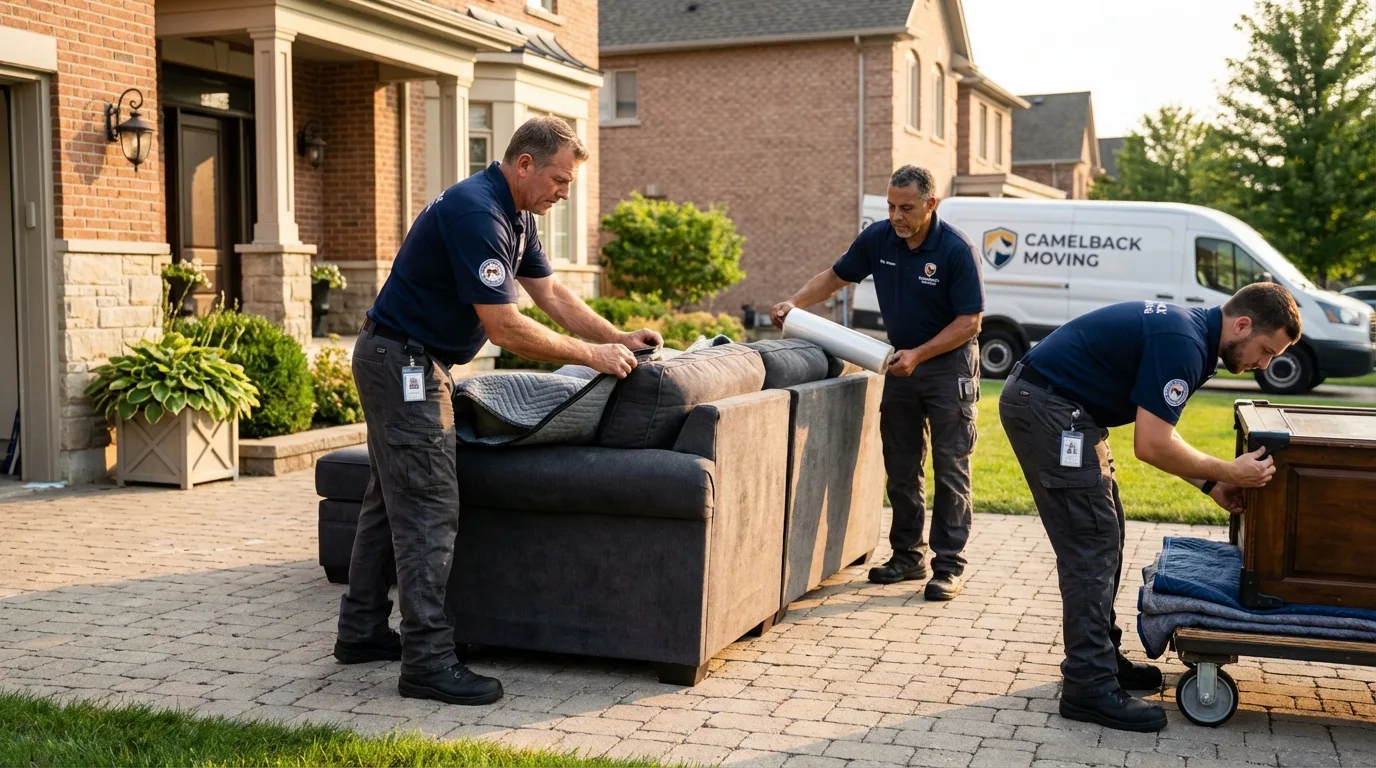 Large estate moving crew wrapping furniture in Stevenson, AL